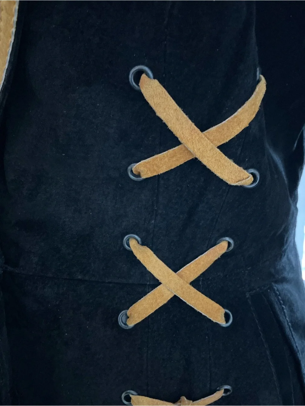 NWT Atlantic Beach Suede Leather Jacket Small Black Yellow Lace Up Western Boho
